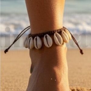 NWT Handmade Cowrie Shell Macrame Anklet – Dark Brown Cord | Beach Jewelry